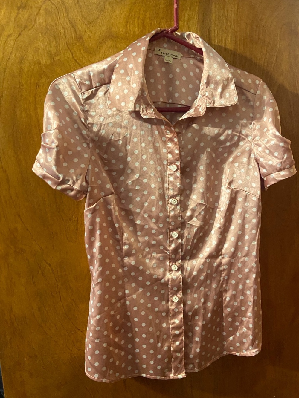 Twenty One 21 Pink Polka Dot Button Front Top Size Large